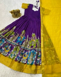 Super trendy reko zari dola silk long gown with georgette dupatta - Blue, S