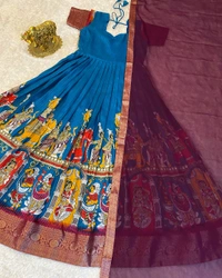 Super trendy reko zari dola silk long gown with georgette dupatta - Blue, S