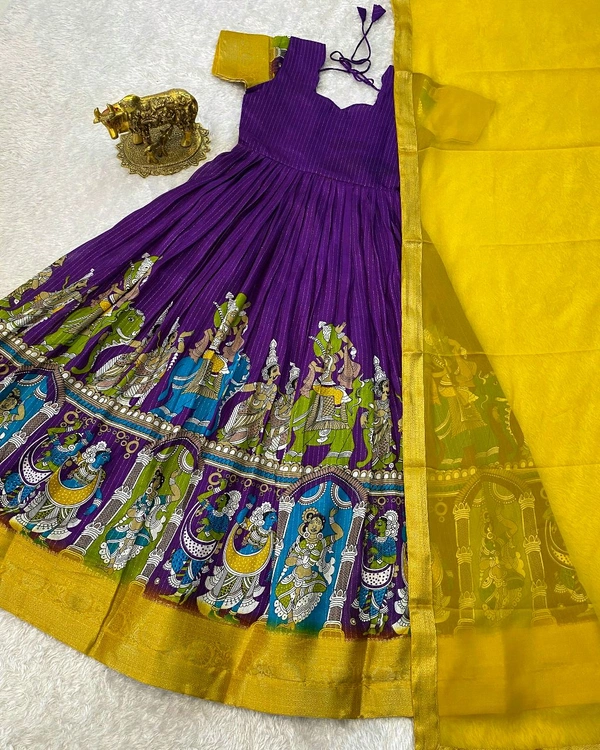 Super trendy reko zari dola silk long gown with georgette dupatta - Purple, S