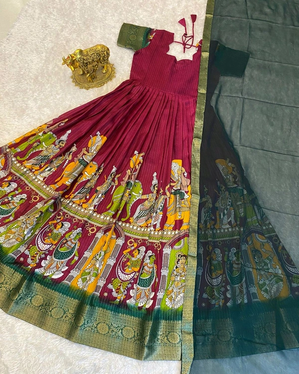 Super trendy reko zari dola silk long gown with georgette dupatta - Siren, 2XL
