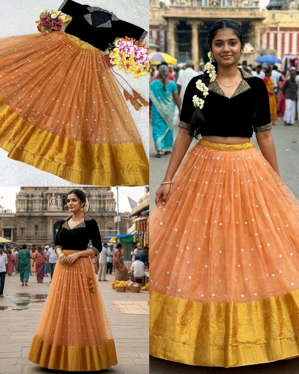 Elegance & Traditional Look Beautiful Fully Stitched Crop Top + Skirt
- Peach Orange, L