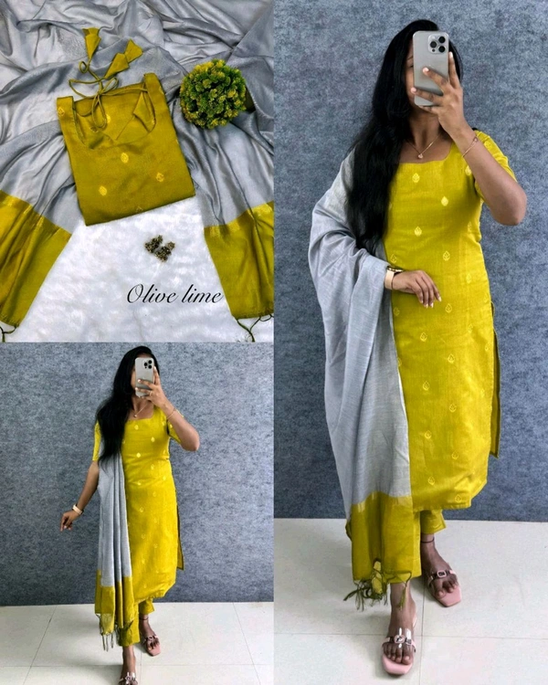 Elevate your style with this stunning pure silk cotton set ethinicwear outfit🥰 - Olive Lime, S