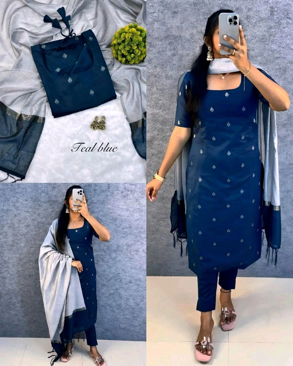 Elevate your style with this stunning pure silk cotton set ethinicwear outfit🥰 - Olive Lime, M