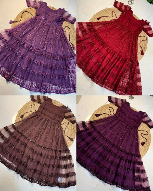 Launching beautiful flower-embroidery sequence work frocks to make your princess look even more cute and pretty
- Voilet, 4XL