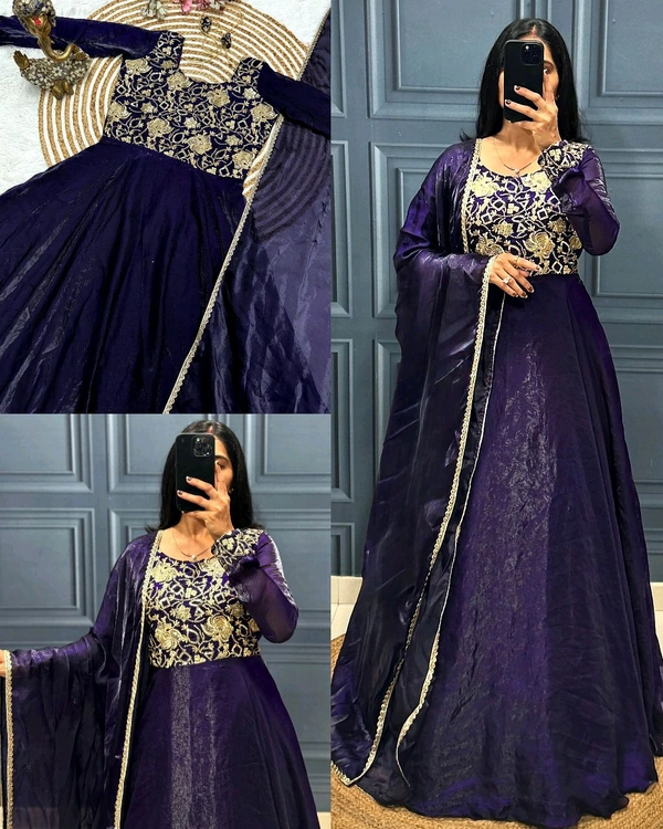 Super Introducing Upcoming Festival Fandy Silk Gown With Dupatta - Cherry Pie, 2XL