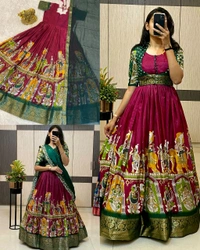 Trendy Gown with koti , Lehenga ( SEPERATE ORDER ) - Pigment Indigo Coat Model, M