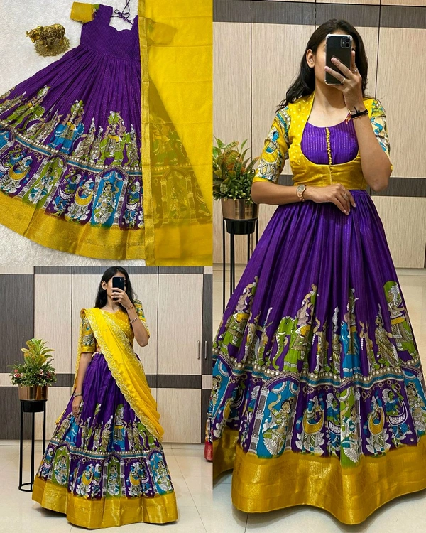 Trendy Gown with koti , Lehenga ( SEPERATE ORDER ) - Pigment Indigo Lehenga, 2XL
