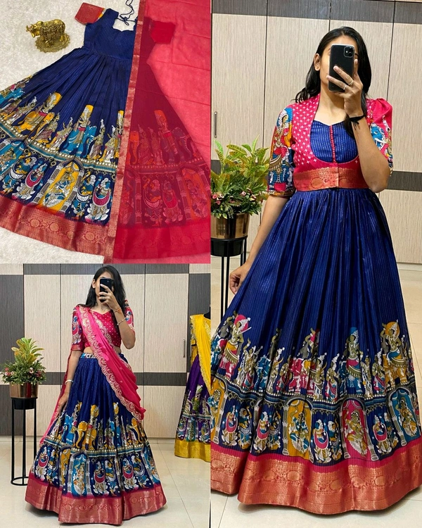 Trendy Gown with koti , Lehenga ( SEPERATE ORDER ) - Blue Lehenga, M