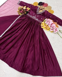 New Launching the most trending Beautiful Soft Chinnon Sequins Embroidery Gown With Dupatta - Grenadier, M