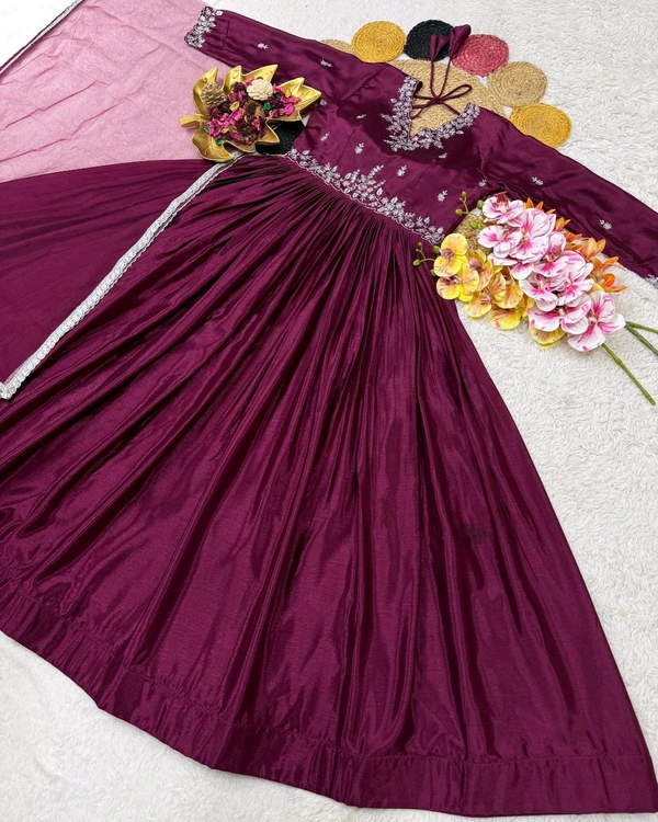 New Launching the most trending Beautiful Soft Chinnon Sequins Embroidery Gown With Dupatta - Grenadier, M
