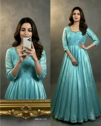 Launching South super hit Handwork Gown - Gold, XXS