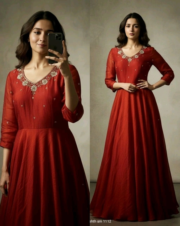 Launching South super hit Handwork Gown - Guardsman Red, 2XL