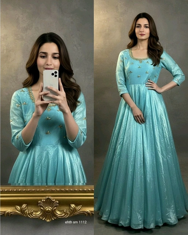 Launching South super hit Handwork Gown - Sky Blue, L