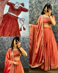 FESTIVEL LEHENGA ORIGINAL SOUTH TISSUE WITH EMBROIDERY & SEQUENCE WORK - Free Size, Voilet