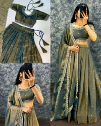 FESTIVEL LEHENGA ORIGINAL SOUTH TISSUE WITH EMBROIDERY & SEQUENCE WORK - Free Size, Voilet