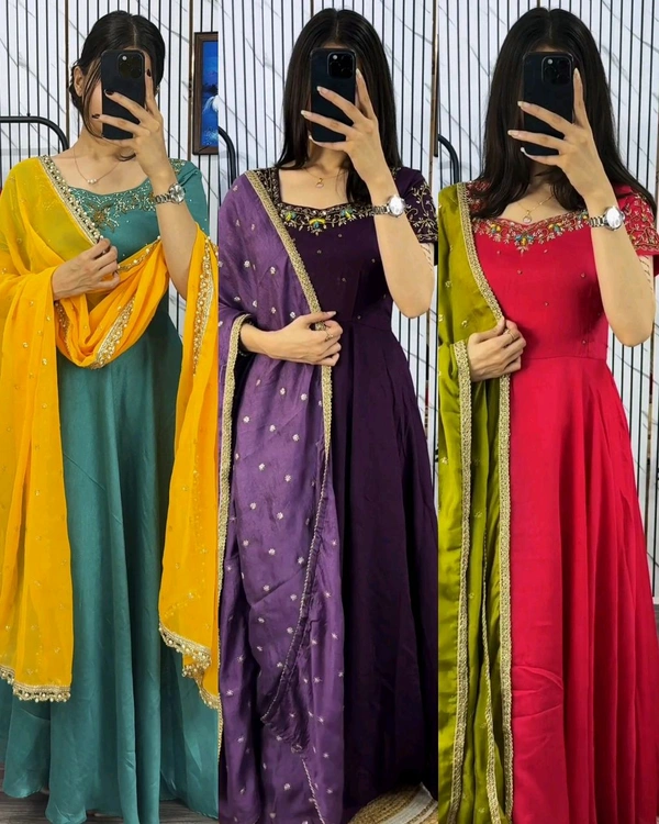 Vichitra Silk Fabric with Maggam Work, huge 8 mtrs flair, stunning design, perfect for special occasions like Elegant look, rich texture, and beautiful Maggam embroidery details make it extraordinary - Wine, XL