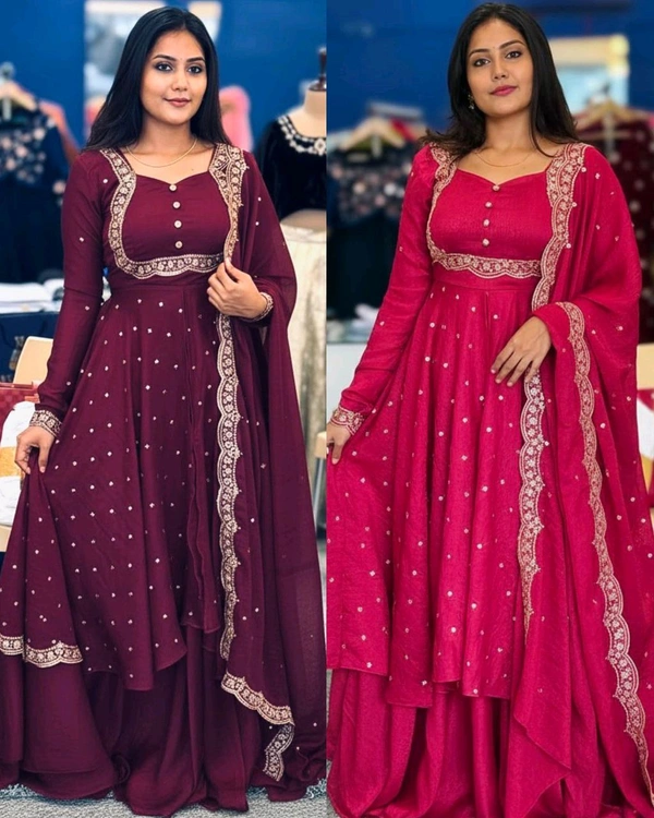 Unveiling Our Stunning Cape Top in Radiant Colours, Paired With a Skirt And Dupptta A Standout Ensemble For Wedding Function, Offering Elegance For Any Function Or Party! ✨ - Pink, 2XL