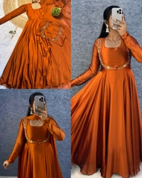 Wear in 3ways Gown+Handwork overcoat +Dupatta - Blue, S