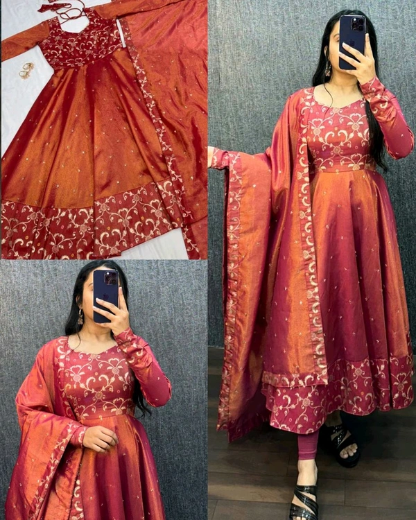 Launching beautiful full sleeve premium ORIGINAL BANARASI TISSU TWO TONE WITH EMBROIDERY WITH 3mm SEQUENCE THREAD WORK and beautyfull Banarasi bordor ๐ - Grenadier, 2XL