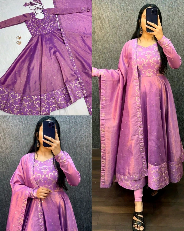 Launching beautiful full sleeve premium ORIGINAL BANARASI TISSU TWO TONE WITH EMBROIDERY WITH 3mm SEQUENCE THREAD WORK and beautyfull Banarasi bordor ๐ - Pink, 2XL