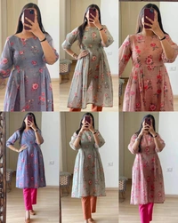 Premium Printed Kurti With Ballon Sleev - L, Mint Green