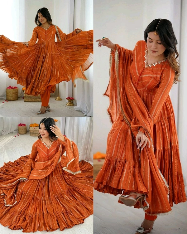Trendy Women’s Ethnic Wear Ruffle Gown With pant & Dupatta - Oregon, 2XL