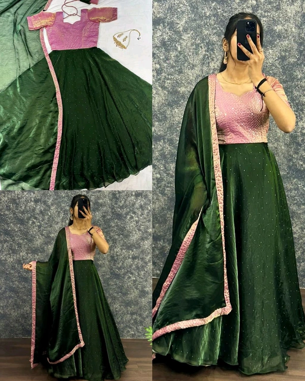 New Festivel Launch Gown with Dupatta - S, Green
