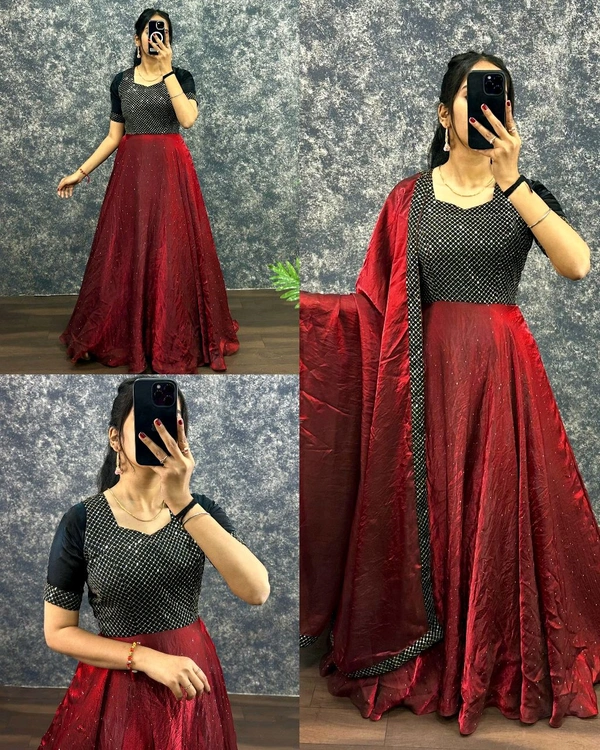 New Festivel Launch Gown with Dupatta - S, Bright Red