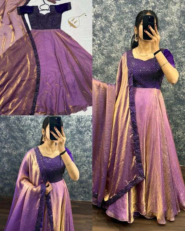 New Festivel Launch Gown with Dupatta - 3XL, Fuchsia Pink
