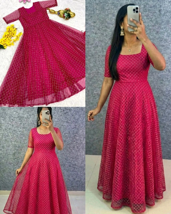 New Launching silver embroidered coding work frock’s to make you priencess look even more cute and pretty
- M, Dark Pink