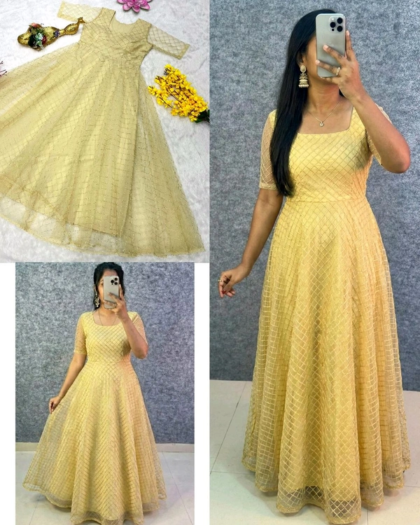 New Launching silver embroidered coding work frock’s to make you priencess look even more cute and pretty
- M, Cream
