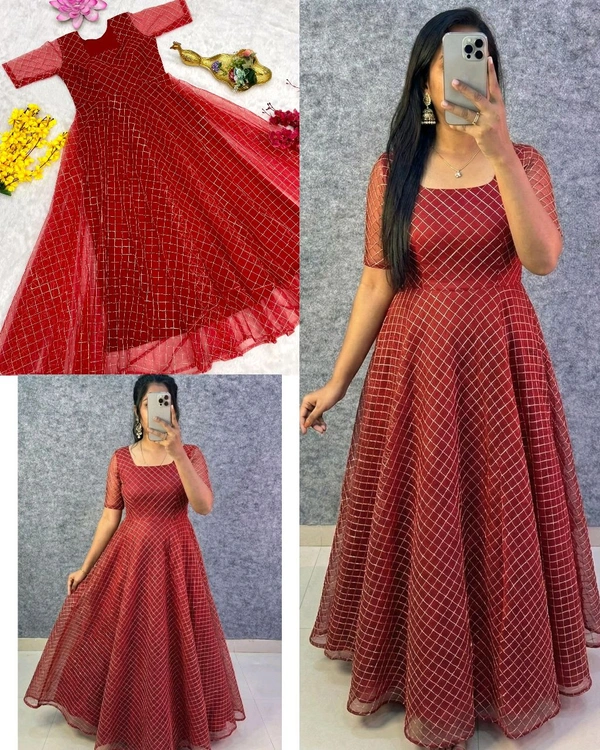 New Launching silver embroidered coding work frock’s to make you priencess look even more cute and pretty
- L, Bright Red