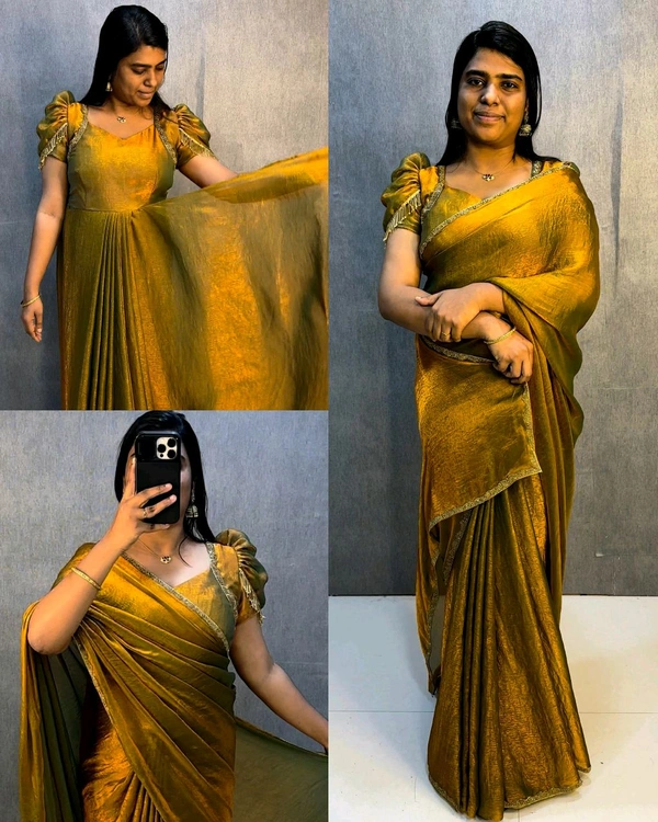 30 Secounds Ready made Gown Saree
- 5XL, Yukon Gold