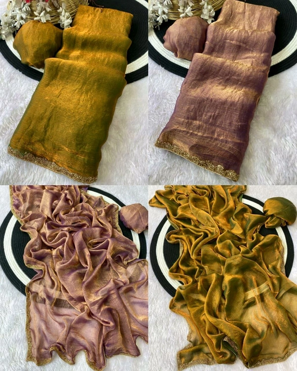 Rich fendy chiffon soft Fabric alpha with beads hand work rich border work
- Buddha Gold