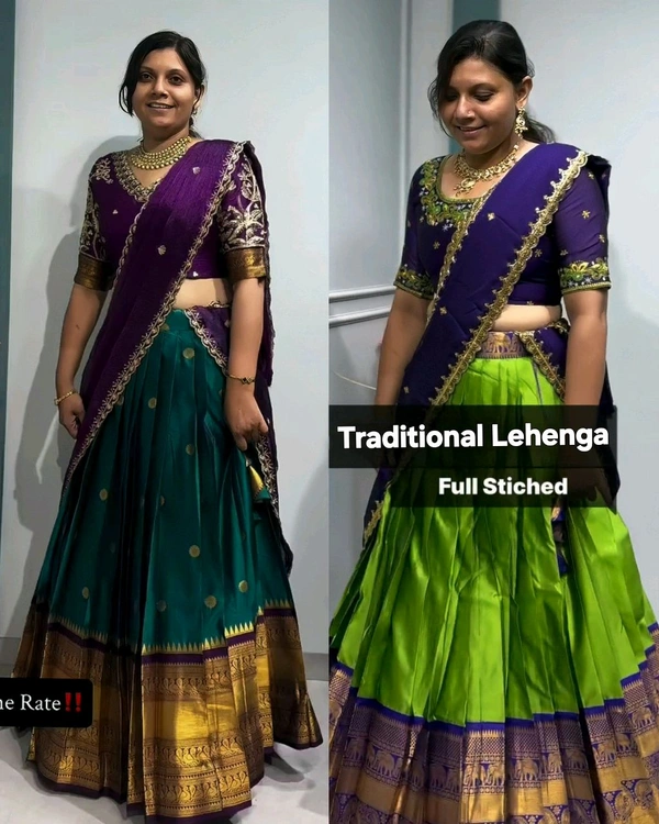 Ready to Wear Premium Quality Pure Kanjivaram silk full stiched Lehenga
- 2XL, Green