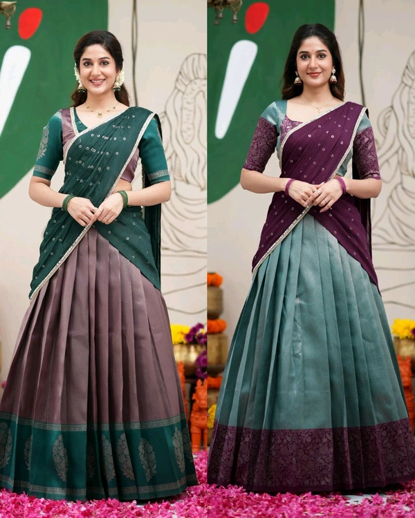 Ready To Wear South Indian Traditional Half Saree - Teal