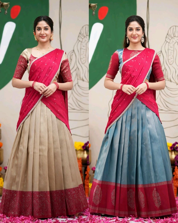 Ready To Wear South Indian Traditional Half Saree - Cream