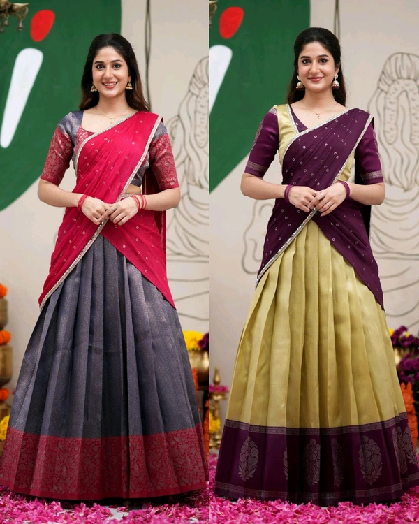 Ready To Wear South Indian Traditional Half Saree - Lite Yellow
