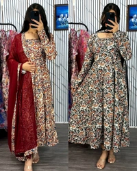 Traditional Kalamkari Graceful Anarkali crafted with modern elegance
- S, Blue