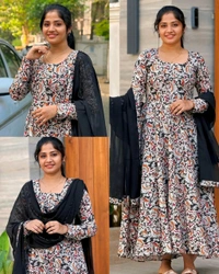 Traditional Kalamkari Graceful Anarkali crafted with modern elegance
- S, Blue