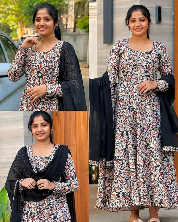 Traditional Kalamkari Graceful Anarkali crafted with modern elegance
- S, Blue