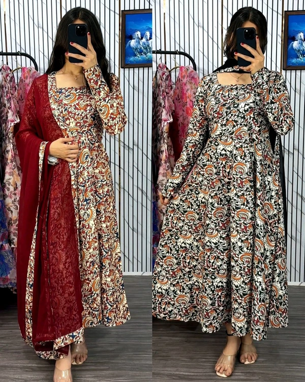 Traditional Kalamkari Graceful Anarkali crafted with modern elegance
- L, Blue