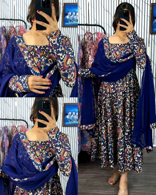 Traditional Kalamkari Graceful Anarkali crafted with modern elegance
- 2XL, Blue