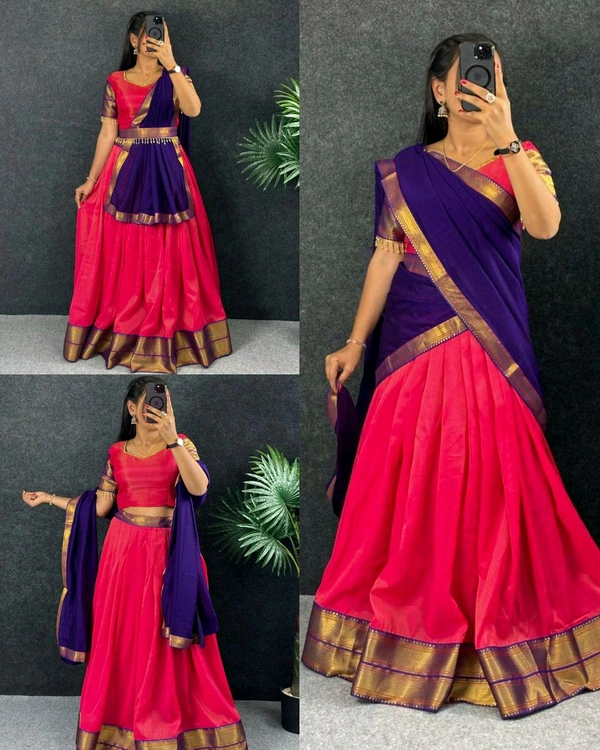 3-Way Style Half Saree | Fully Stitched | Ready-to-Wear - M