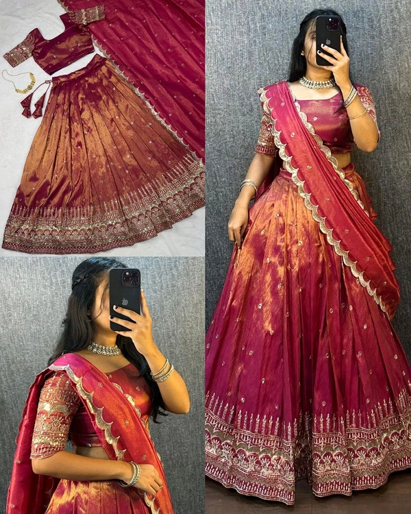 FESTIVEL LEHENGA ORIGINAL SOUTH TISSUE WITH EMBROIDERY & SEQUENCE WORK - S, Stiletto