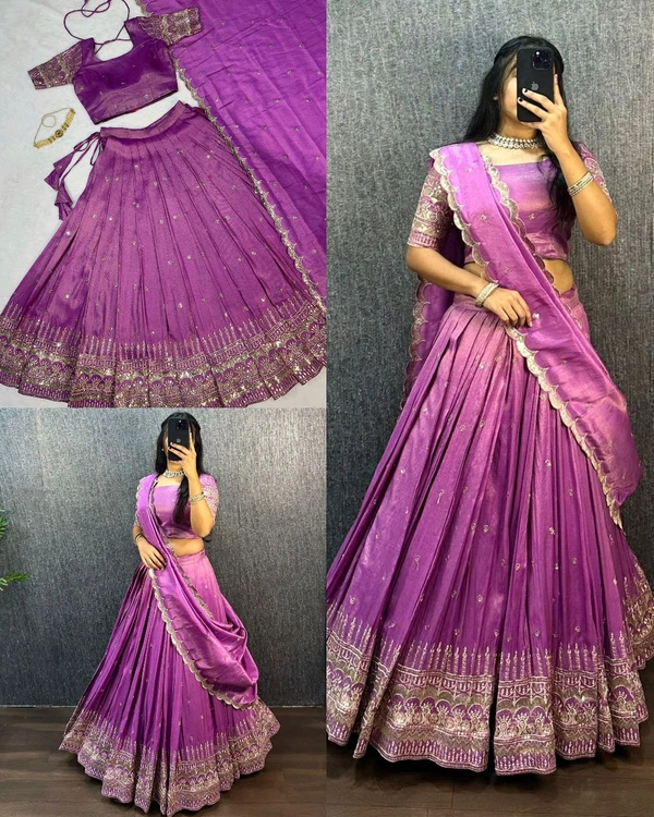 FESTIVEL LEHENGA ORIGINAL SOUTH TISSUE WITH EMBROIDERY & SEQUENCE WORK - M, Stiletto