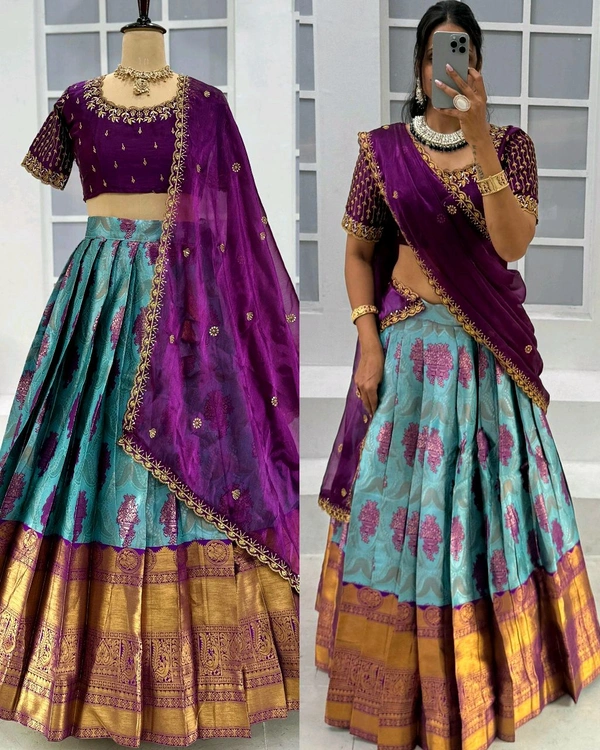 Ready to Wear Premium Quality Pure Kanjivaram silk full stiched Lehenga - L