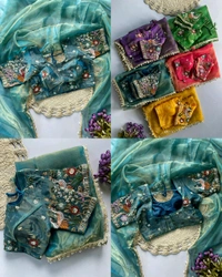 Trendy Pearl work with zari lace in full saree & Multi color bids hand work in blouse with sequins & thread Embroidered work - Unstitched, Pigment Indigo
