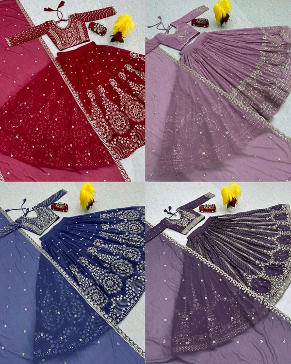 Grand Wedding Embroidered Lehenga Choli - M, Old Lavender
