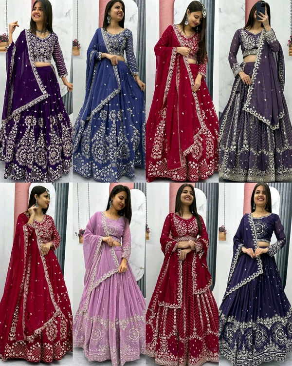 Grand Wedding Embroidered Lehenga Choli - M, Old Rose